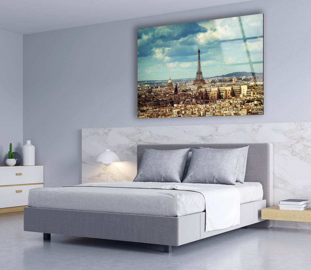 Paris Skyline Glass Wall Art – Iconic Eiffel Tower View with Cityscape