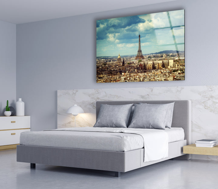 Paris Skyline Glass Wall Art – Iconic Eiffel Tower View with Cityscape