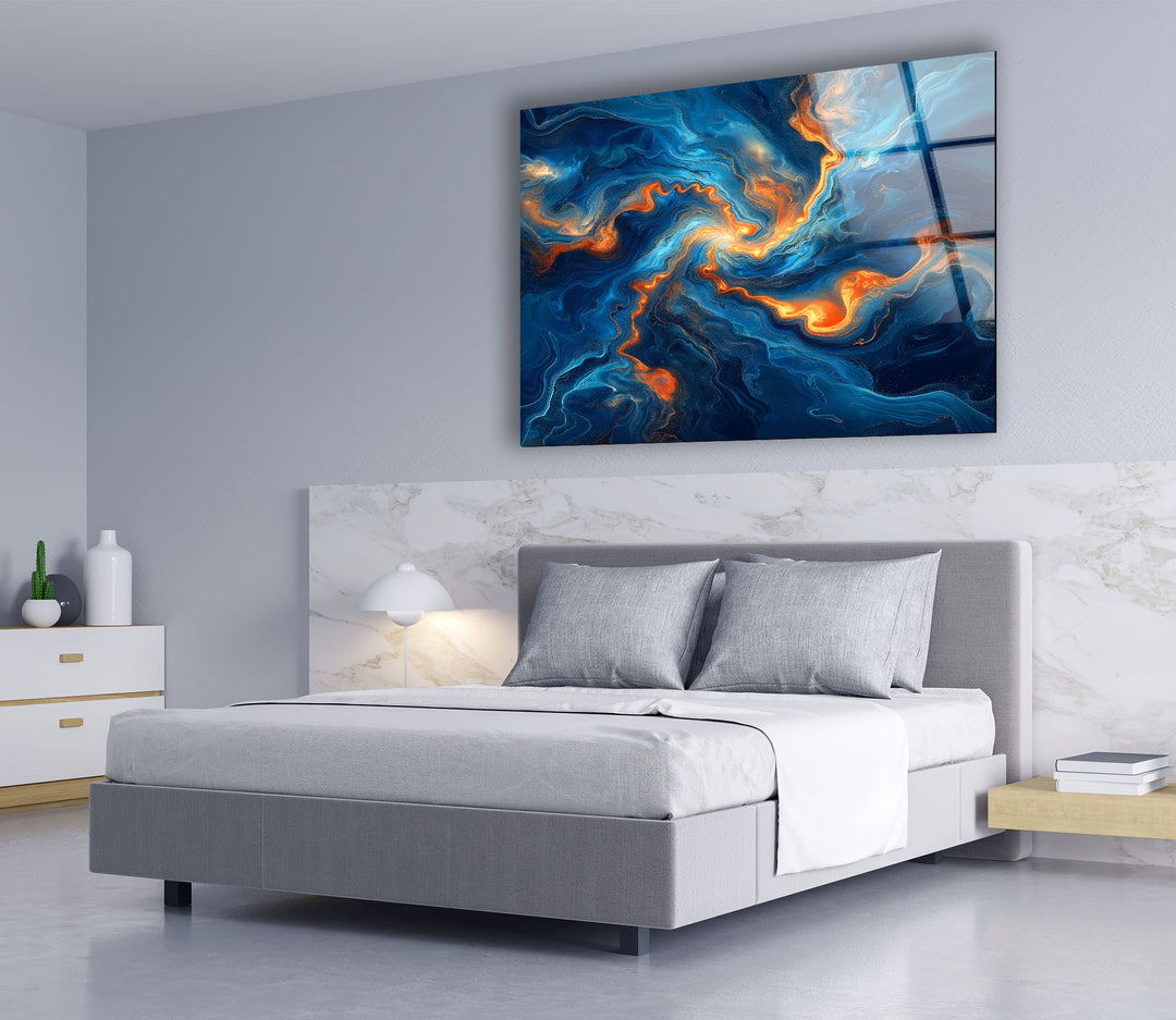 Abstract Swirling Blue and Orange Glass Wall Art glass pictures for Wall, glass prints wall art