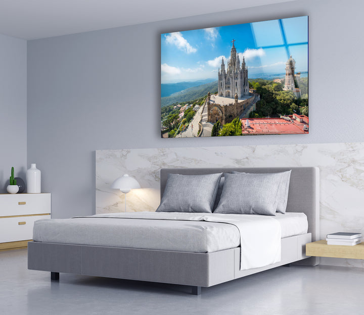 Tibidabo Cathedral Glass Wall Art – Majestic View of Barcelona’s Iconic Mountain & Church