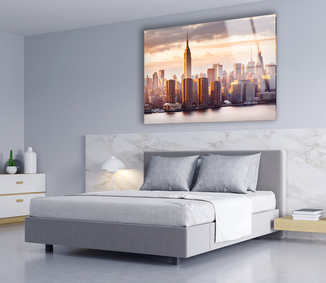 Empire State Building Glass Wall Art – Stunning NYC Skyline at Sunset