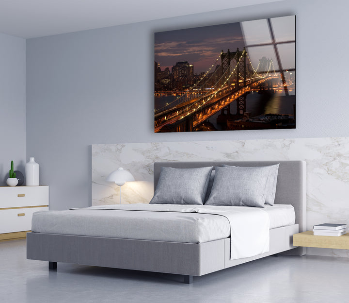 Brooklyn Bridge Glass Wall Art – Stunning Night View of Iconic