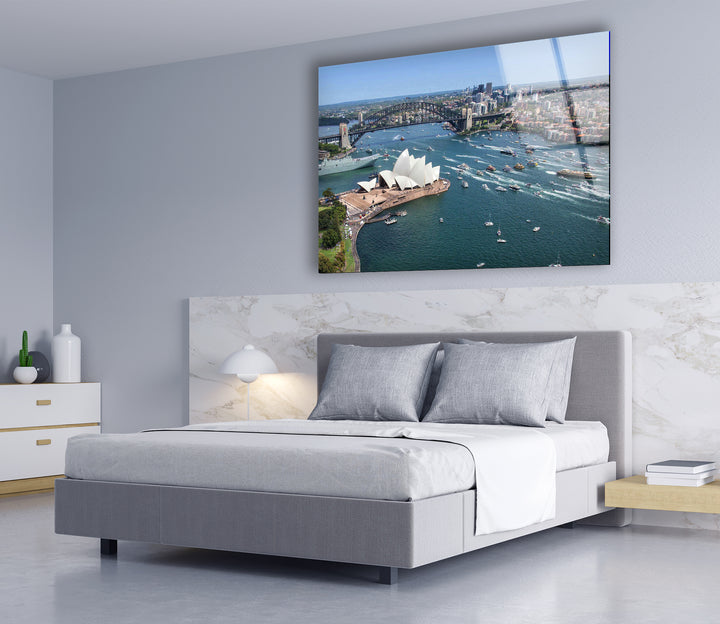 Sydney Opera House Glass Wall Art – Iconic View of Australia's Landmark & Harbour Bridge