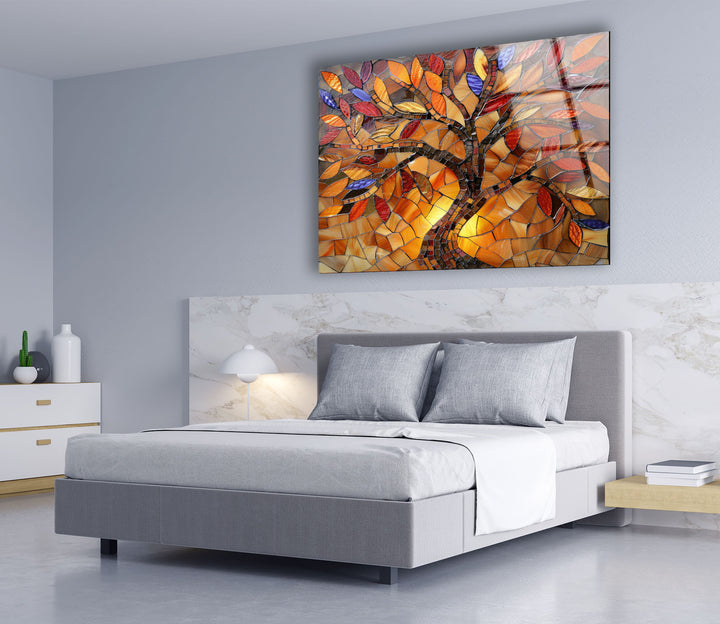 Stained Brown Tree Glass Wall Art glass art painting, glass art for the Wall