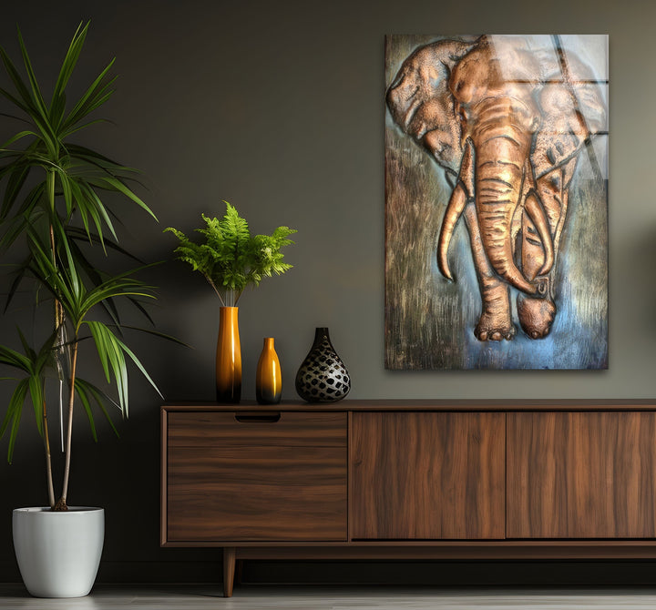 Elephant Bronze Art Glass Wall Art custom glass pictures, glass art prints
