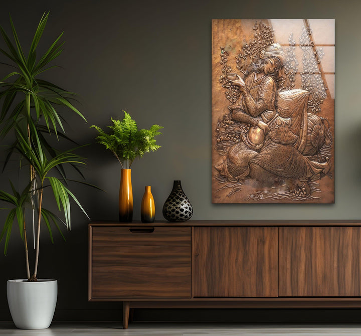 Bronze Art Woman Glass Wall Art custom glass photo prints, large glass prints
