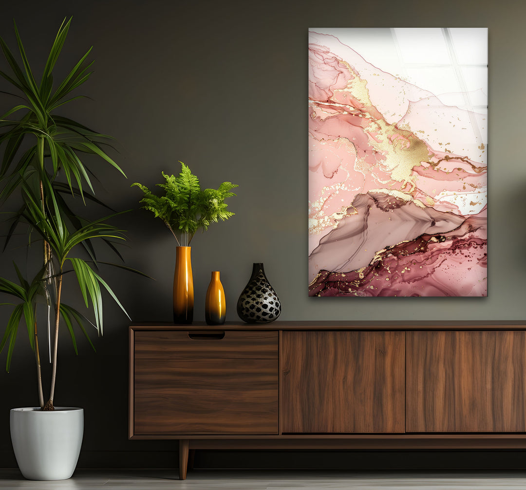 Golden pink Abstract Art & Glass Wall Decor