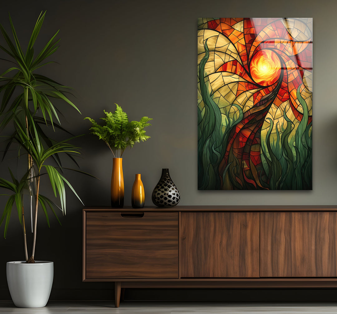 Stained Abstract Tree Glass Wall Art, glass image printing, glass prints from photos