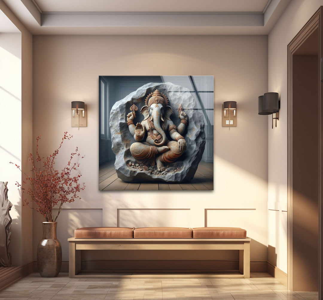 Buddha Sitting on Stone Glass Wall Art glass image printing, glass prints from photos
