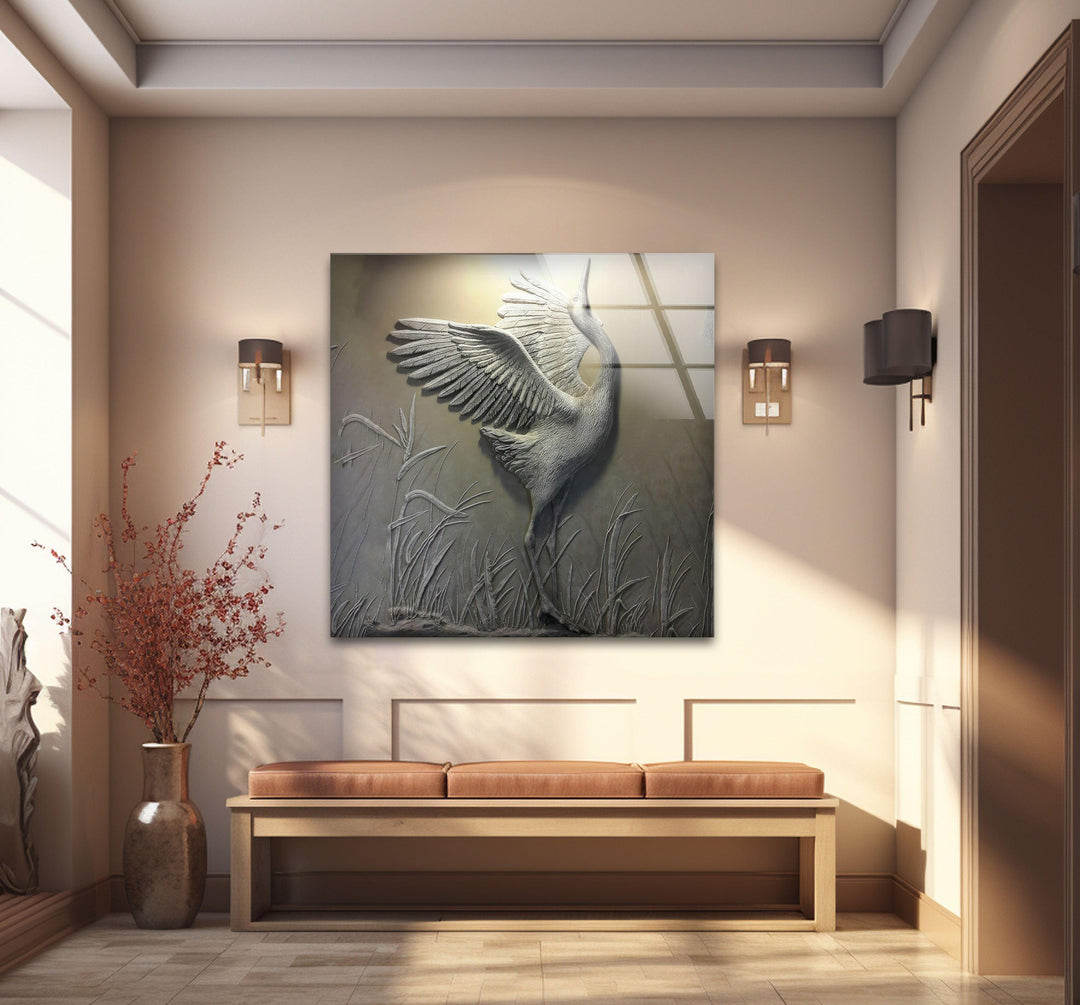 Stork Stone Art Glass Wall Art Glass Printing Wall Art, Print photos on glass
