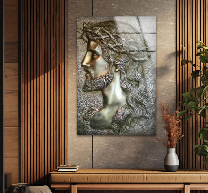 Portrait of Jesus Glass Wall Art photo print on glass, prints on glass wall art
