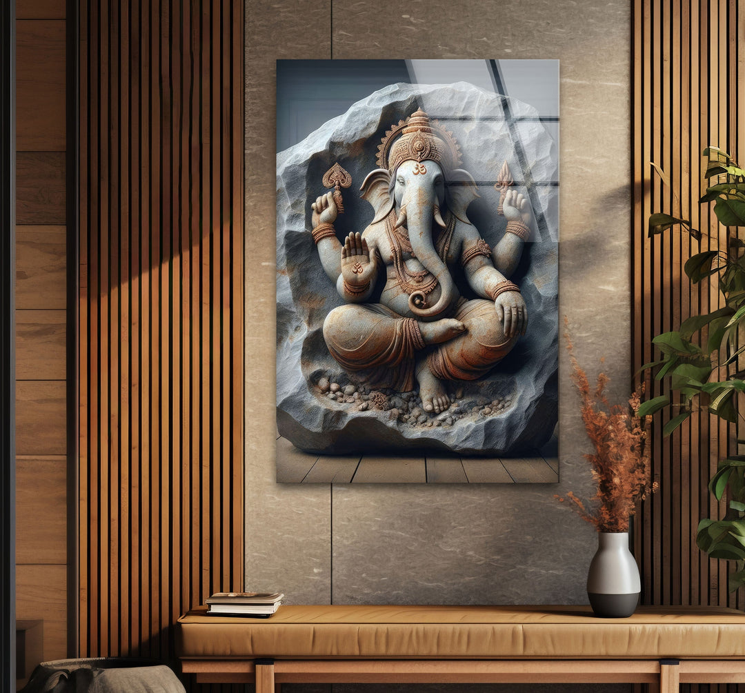 Buddha Sitting on Stone Glass Wall Art glass art painting, glass art for the Wall
