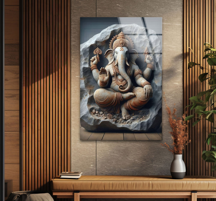 Buddha Sitting on Stone Glass Wall Art glass art painting, glass art for the Wall
