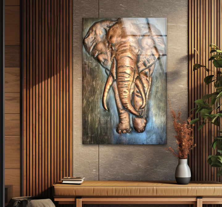 Elephant Bronze Art Glass Wall Art large glass photo prints, glass wall photos
