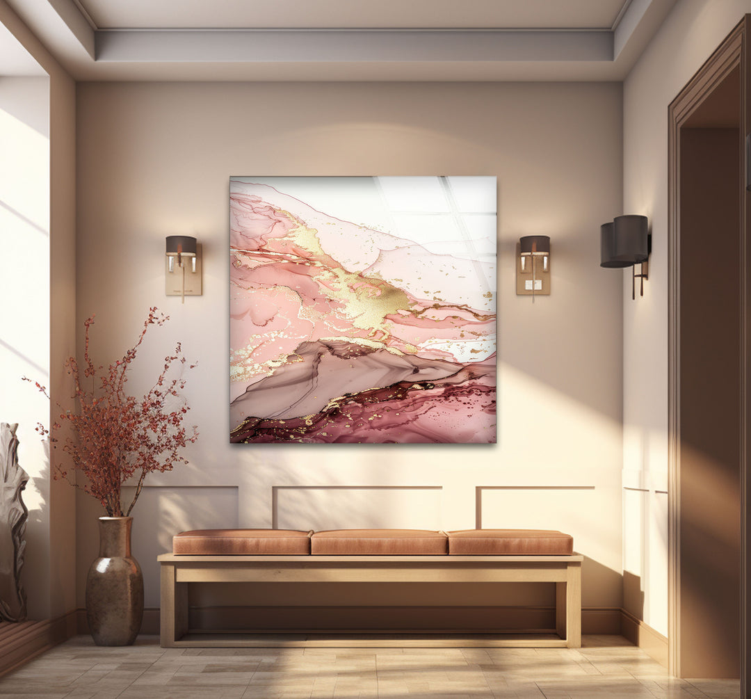 Gold and Pink abstract Art Glass Printing Wall Art