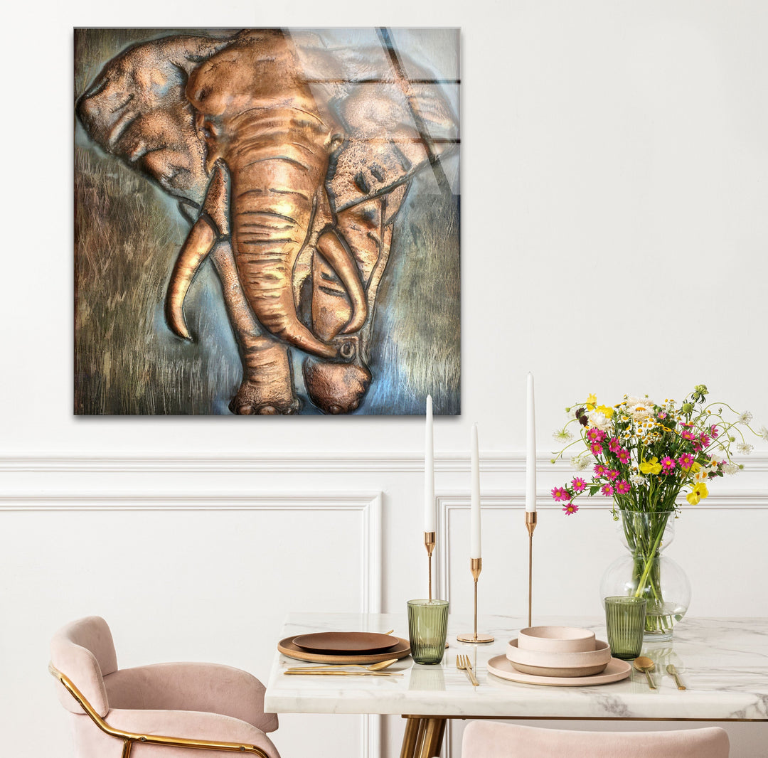 Elephant Bronze Art Glass Wall Art glass image printing, glass prints from photos
