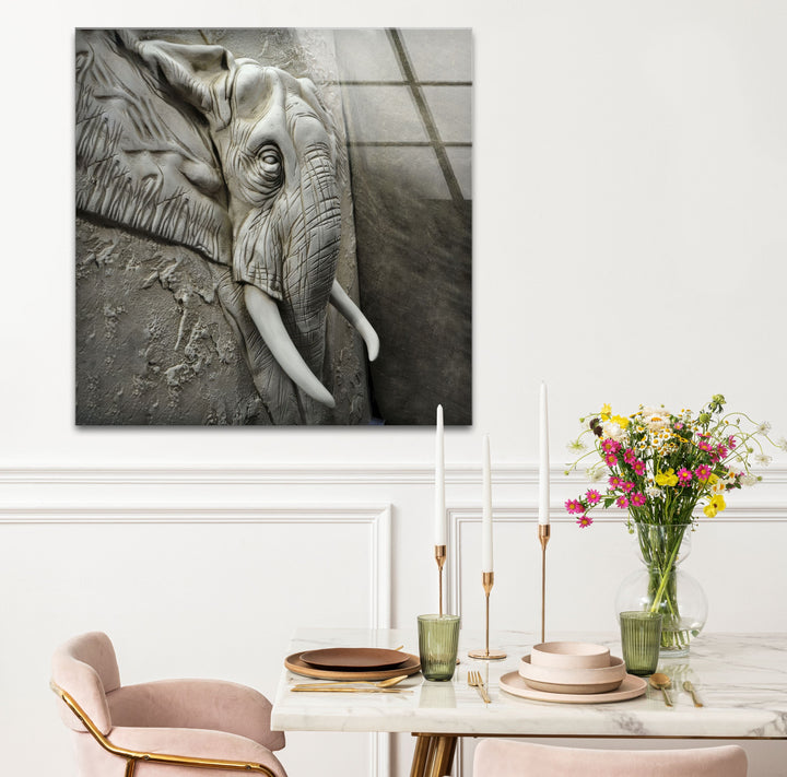 Elephant Stone Art Glass Wall Art glass art painting, glass art for the Wall
