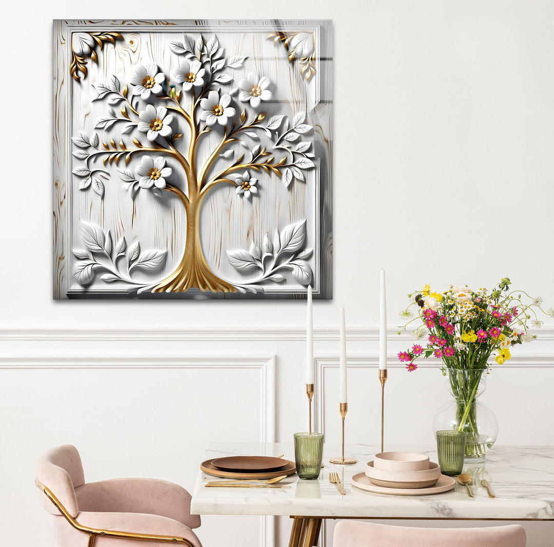 White Flower Tree Glass Wall Art glass photo prints, glass picture prints
