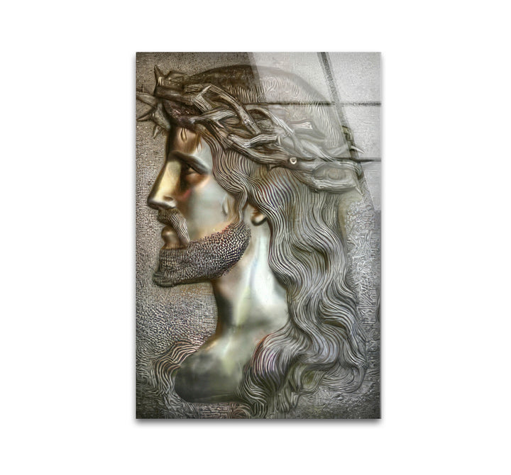 Portrait of Jesus Glass Wall Art picture on glass wall art, photos printed on glass
