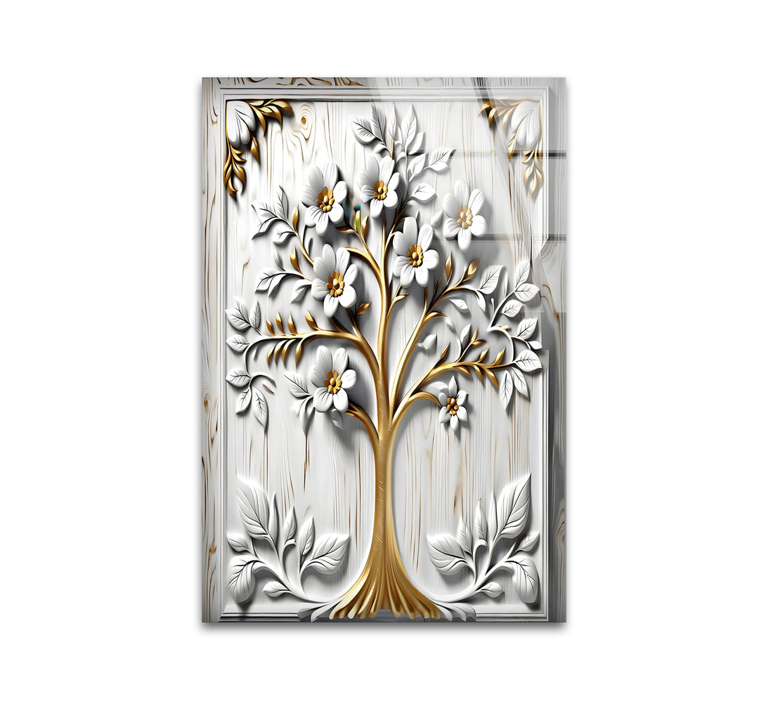 White Flower Tree Glass Wall Art Glass Printing Wall Art, Print photos on glass
