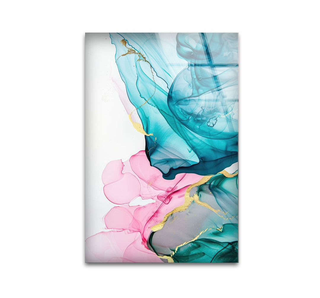 Pink and Turquoise fluid art Glass Wall Art