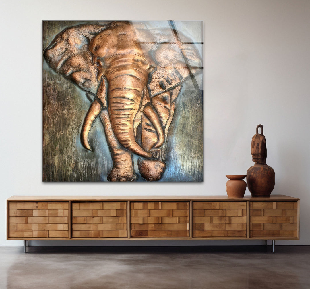 Elephant Bronze Art Glass Wall Art custom glass photo prints, large glass prints
