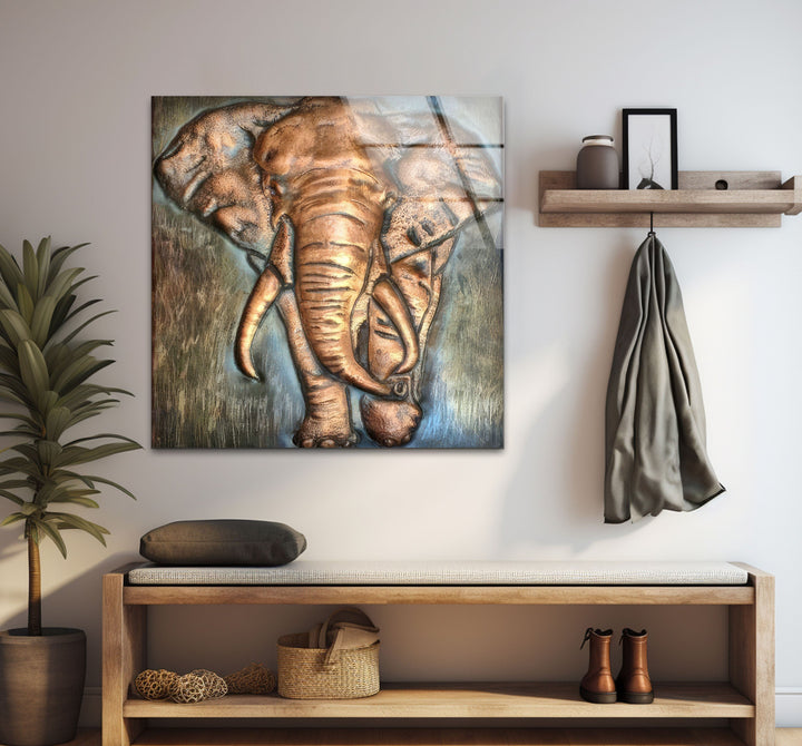 Elephant Bronze Art Glass Wall Art picture on glass wall art, photos printed on glass
