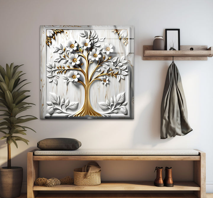 White Flower Tree Glass Wall Art art glass wall art, glass wall art pictures
