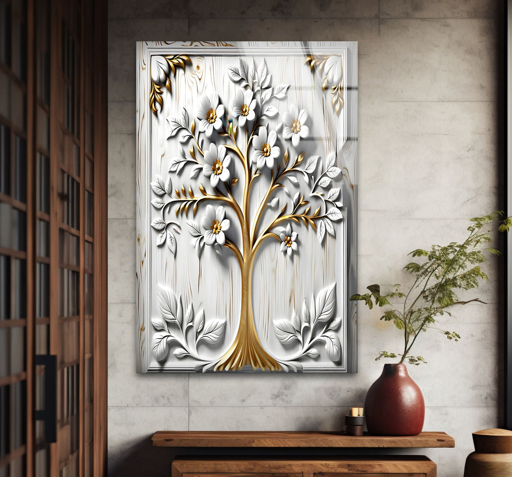 White Flower Tree Glass Wall Art stained glass wall art, stained glass wall decor
