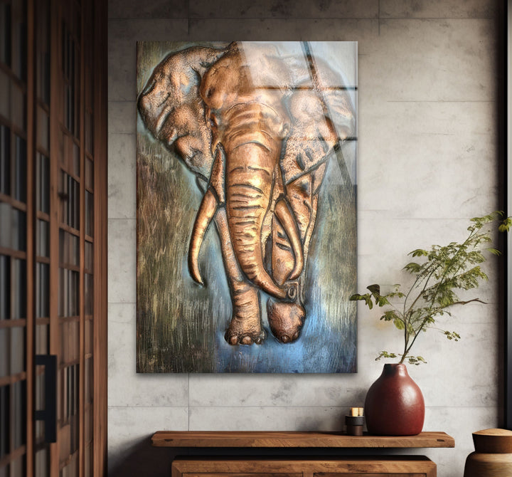 Elephant Bronze Art Glass Wall Art glass photo prints, glass picture prints
