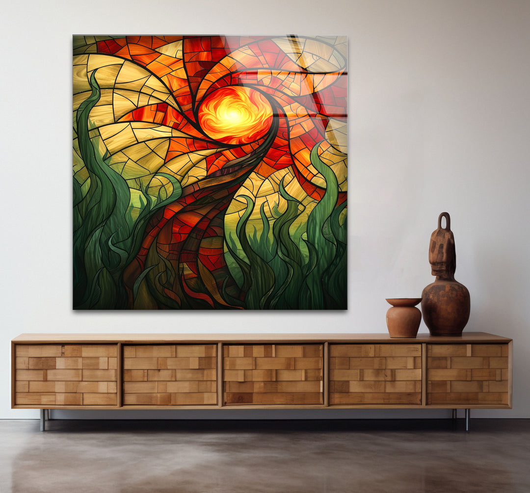 Stained Abstract Tree Glass Wall Art, Glass Printing Wall Art, Print photos on glass