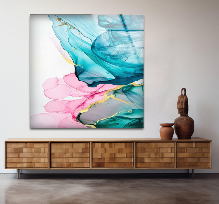 Pink and Turquoise Abstract Glass printing Wall Art