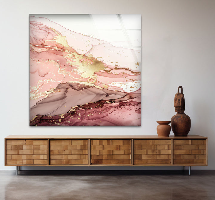 Gold and Pink abstract Art Glass Printing Wall Art