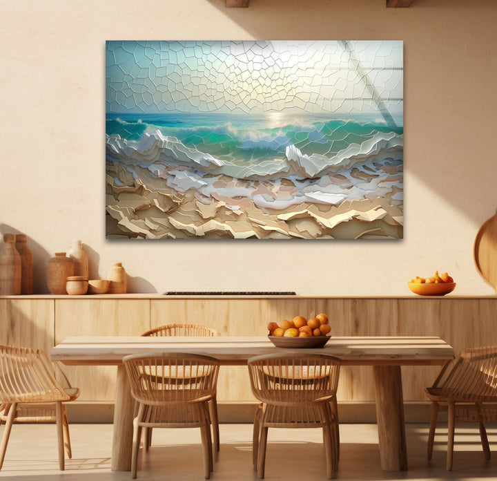 Stained Ocean Sunset Cracked Art Glass Wall Art glass art painting, glass art for the Wall
