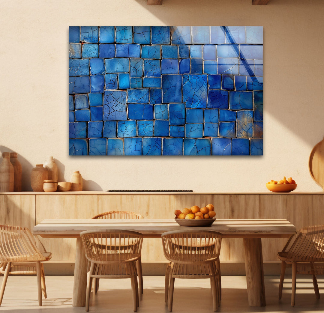 Blue Mosaic Cracked Stones Glass Wall Art stained glass wall art, stained glass wall decor
