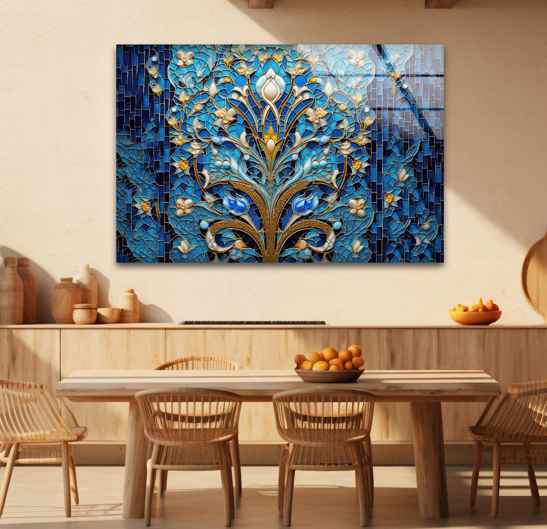 Blue Mosaic & Stained Design Glass Wall Art glass image printing, glass prints from photos
