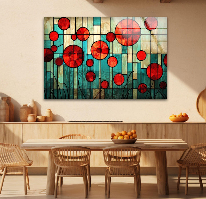 Stained Red Circles Glass Wall Art glass art painting, glass art for the Wall
