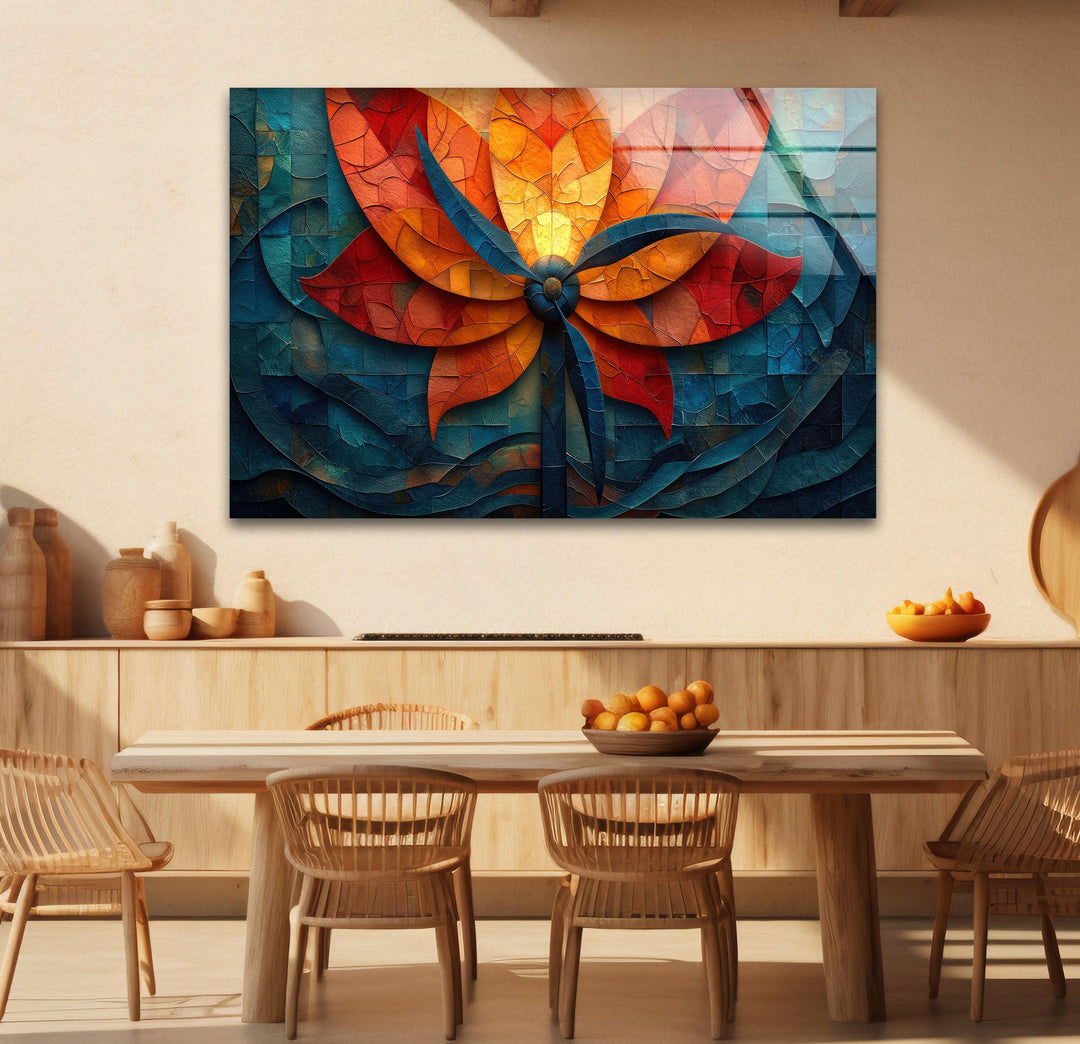 Colorful Mosaic Flower Glass Wall Art, custom glass photo prints, large glass prints