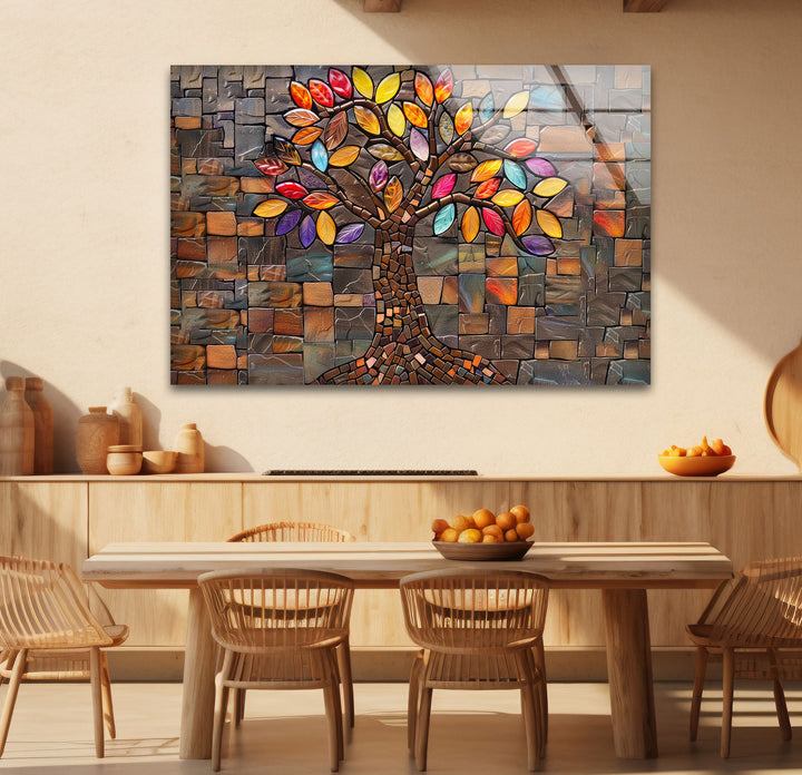 Mosaic Life of Tree Glass Wall Art print picture on glass, Tempered Glass Wall Art