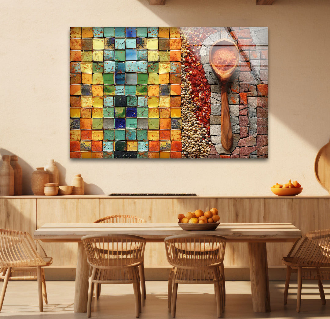 Mosaic Herbs Glass Wall Art, picture on glass wall art, photos printed on glass