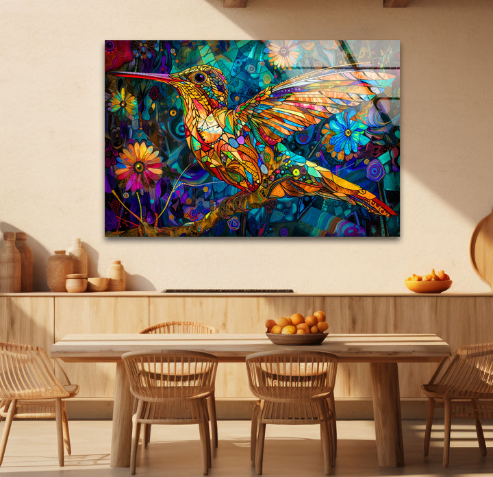 Colored Hummerbird Glass Wall Art print on glass, glass printed photos