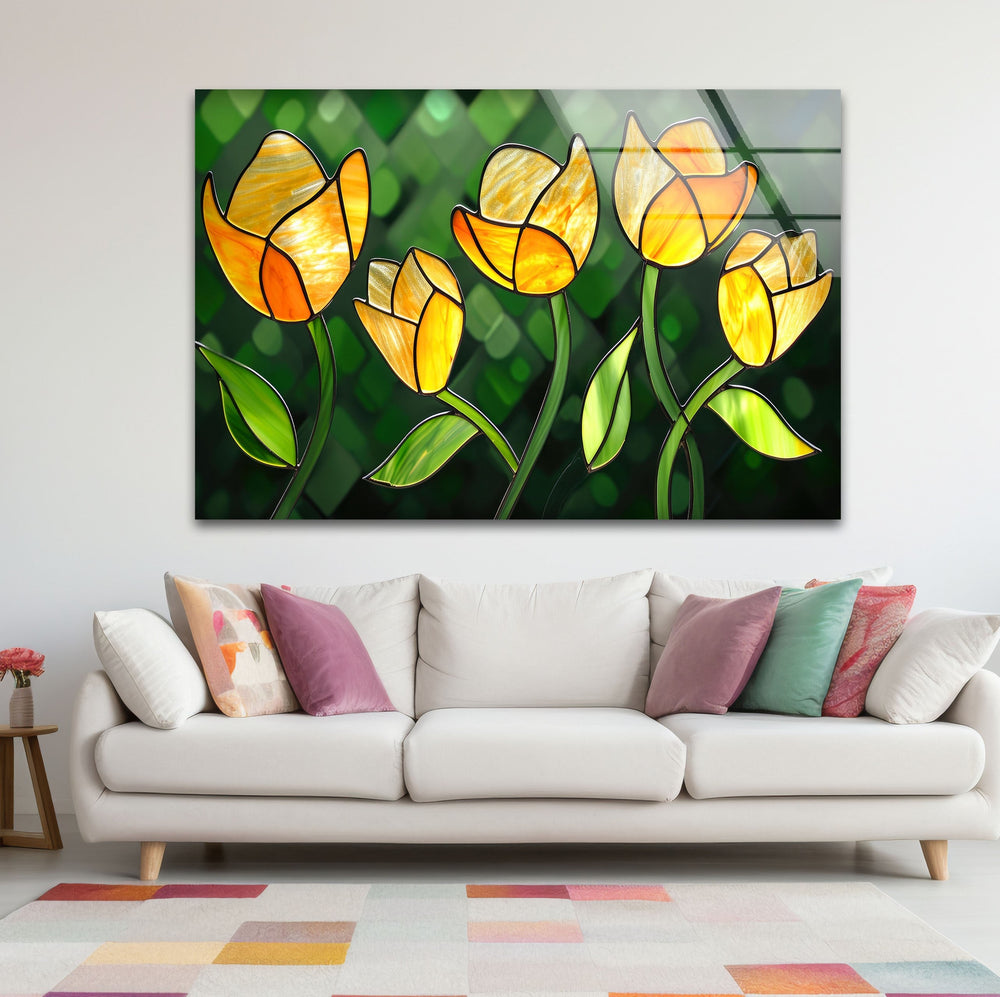 Yellow Flower Stained Glass Wall Art glass photo prints, glass picture prints
