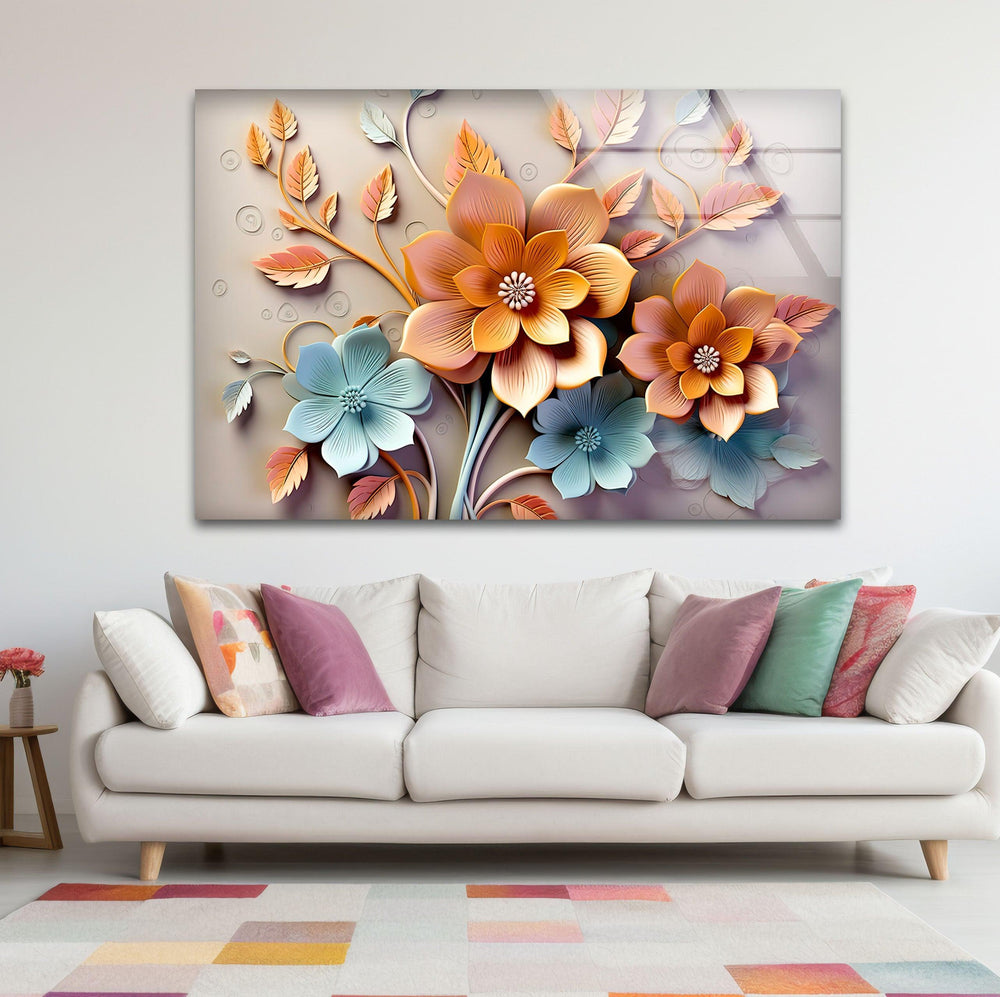 Soft Orange & Pink Flower Glass Wall Art glass wall decor, glass wall art decor
