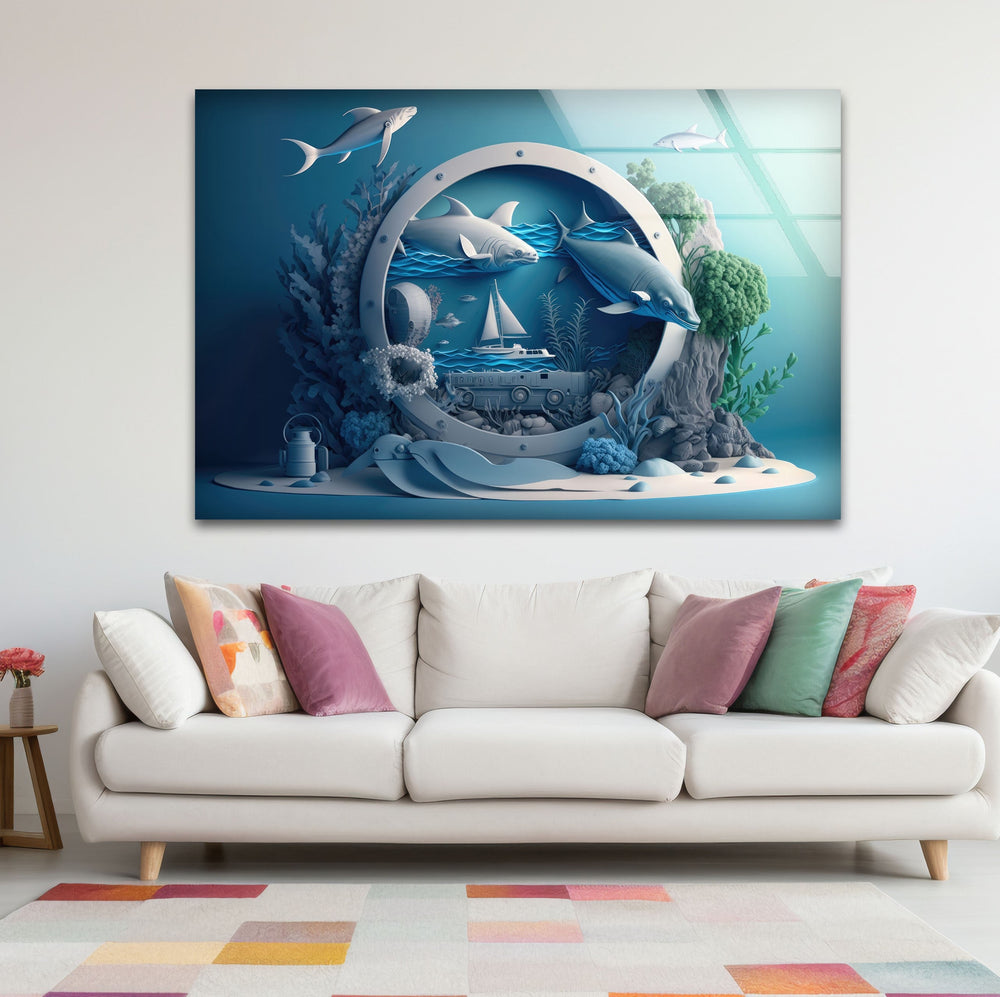 Sharks Glass Wall Art photo print on glass, prints on glass wall art
