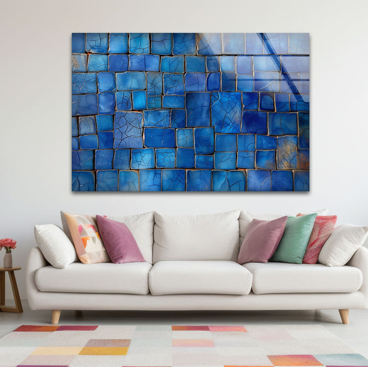 Blue Mosaic Cracked Stones Glass Wall Art art glass wall art, glass wall art pictures
