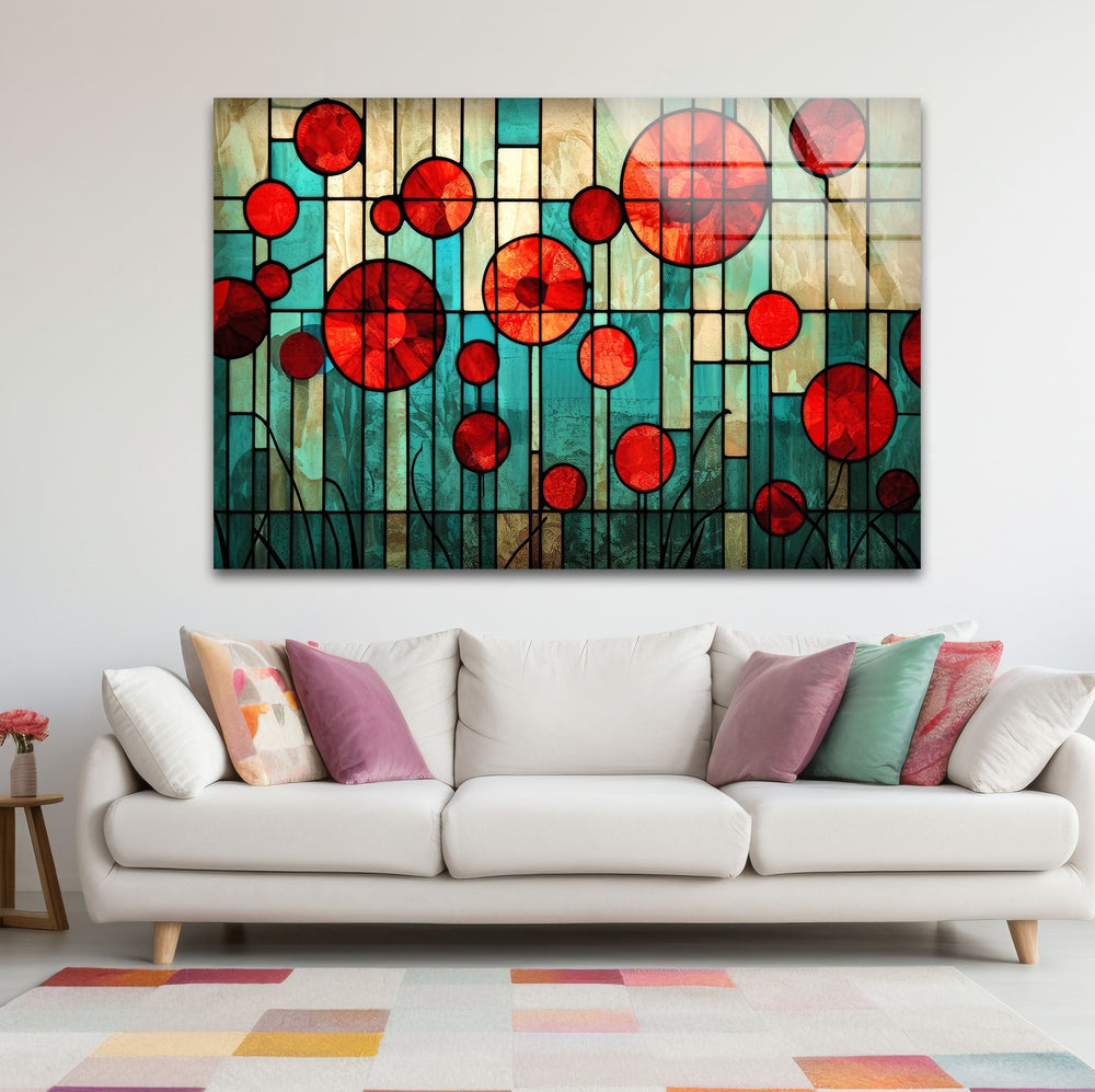 Stained Red Circles Glass Wall Art stained glass wall art, stained glass wall decor
