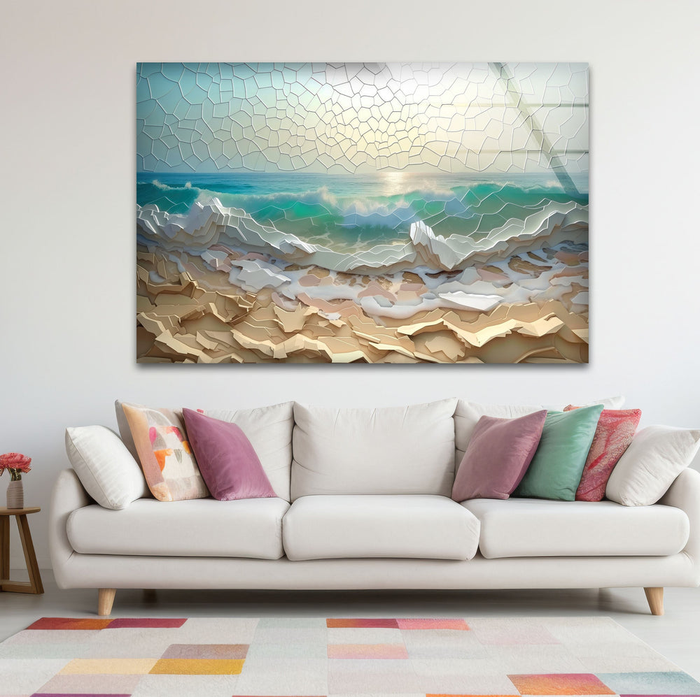 Stained Ocean Sunset Cracked Art Glass Wall Art stained glass wall art, stained glass wall decor
