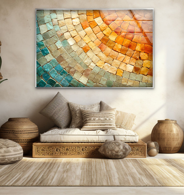 Orange & Beige Stones Glass Wall Art picture on glass wall art, photos printed on glass
