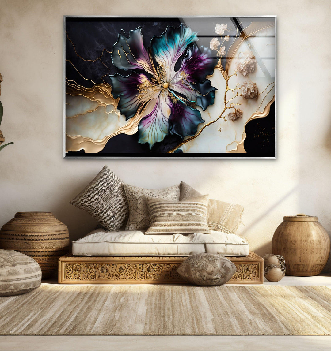 Marble Design Flower Glass Wall Art picture on glass wall art, photos printed on glass
