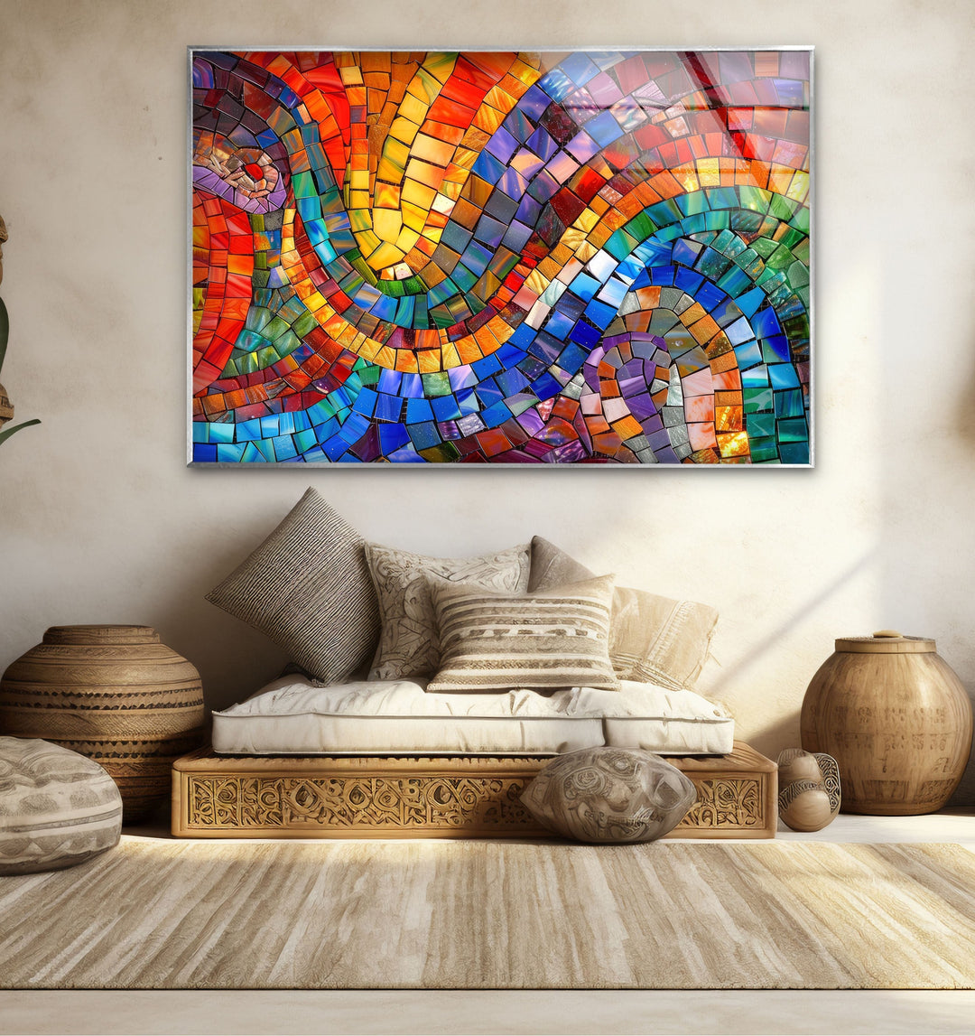 Circle Design Colored Stones Glass Wall Art picture on glass wall art, photos printed on glass
